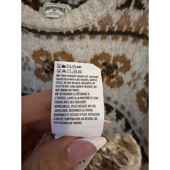 American Eagle Fair Isle Sweater Dress Cream Brown Cozy Size S - Picture 6 of 8